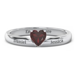 Solitaire Heart Gemstone Ring with Engravable Band