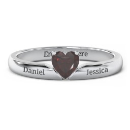 Solitaire Heart Gemstone Ring with Engravable Band