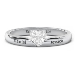 Solitaire Heart Gemstone Ring with Engravable Band