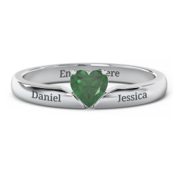 Solitaire Heart Gemstone Ring with Engravable Band