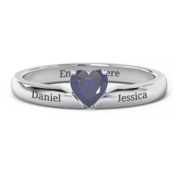 Solitaire Heart Gemstone Ring with Engravable Band