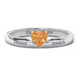 Solitaire Heart Gemstone Ring with Engravable Band