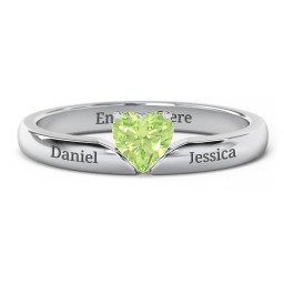 Solitaire Heart Gemstone Ring with Engravable Band