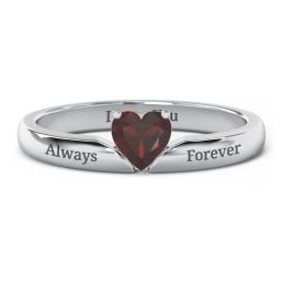 Solitaire Heart Gemstone Ring with Engravable Band