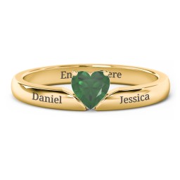 Solitaire Heart Gemstone Ring with Engravable Band in 18K Gold Plated Silver with Emerald