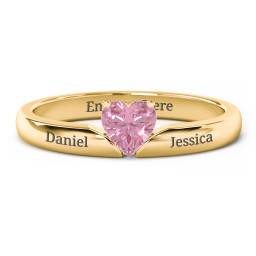 Solitaire Heart Gemstone Ring with Engravable Band in 18K Gold Plated Silver with Pink Tourmaline