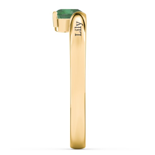 Solitaire Heart Gemstone Ring with Engravable Band – 18K Gold Plated Silver with Emerald