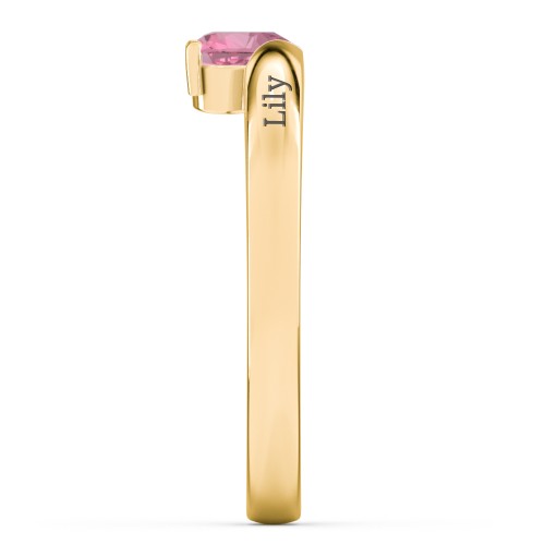 Solitaire Heart Gemstone Ring with Engravable Band – 18K Gold Plated Silver with Pink Tourmaline