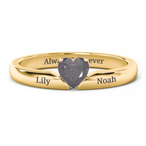 Solitaire Heart Gemstone Ring with Engravable Band – 18K Gold Plated Silver with Alexandrite