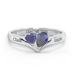 Toi et Moi Heart and Pear Gemstone Ring with V-Shape Band
