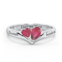 Toi et Moi Heart and Pear Gemstone Ring with V-Shape Band