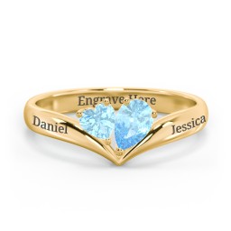 Toi et Moi Heart and Pear Gemstone Ring with V-Shape Band in 18K Gold Plated Silver
