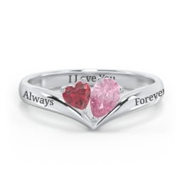 Toi et Moi Heart and Pear Gemstone Ring with V-Shape Band