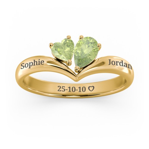Toi et Moi Heart and Pear Gemstone Ring with V-Shape Band