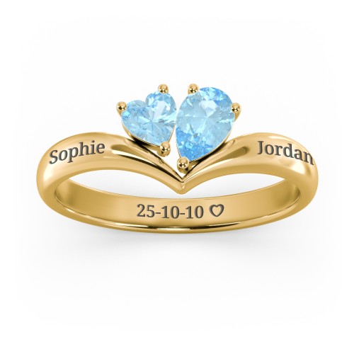 Toi et Moi Heart and Pear Gemstone Ring with V-Shape Band