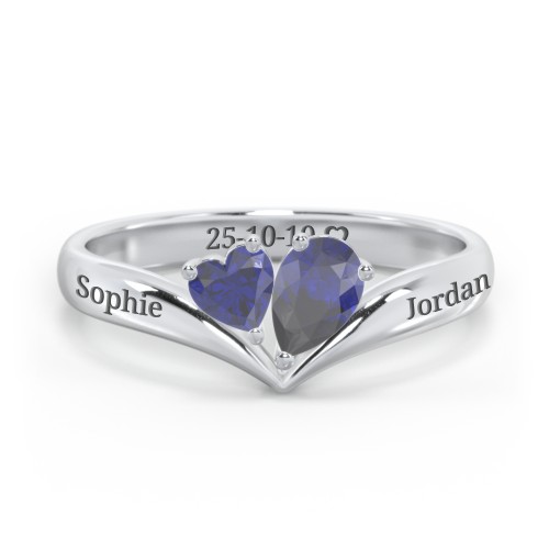 Toi et Moi Heart and Pear Gemstone Ring with V-Shape Band