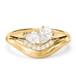 Toi et Moi Heart and Pear Gemstone Ring with Curved Band and Accent Stones in 18K Gold Plated Silver with Cubic Zirconia and White Premium Zirconia
