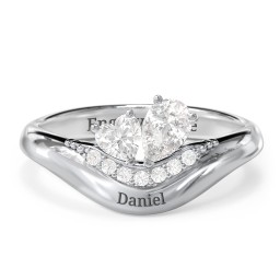 Toi et Moi Heart and Pear Gemstone Ring with Curved Band and Accent Stones