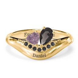 Toi et Moi Heart and Pear Gemstone Ring with Curved Band and Accent Stones