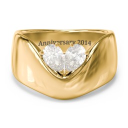 Toi et Moi Pear Gemstone Ring with Wide Curved Band