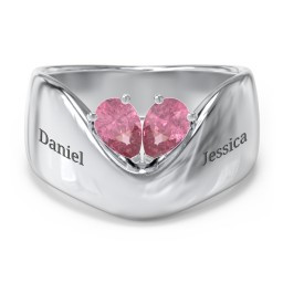 Toi et Moi Pear Gemstone Ring with Wide Curved Band in 925 Sterling Silver with Pink Tourmaline