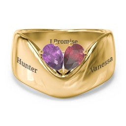 Toi et Moi Pear Gemstone Ring with Wide Curved Band