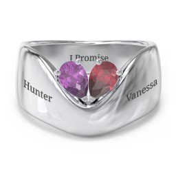 Toi et Moi Pear Gemstone Ring with Wide Curved Band