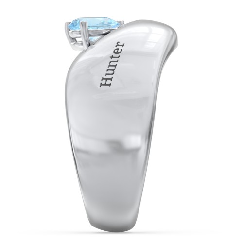 Toi et Moi Pear Gemstone Ring with Wide Curved Band – Sterling Silver with Blue Topaz