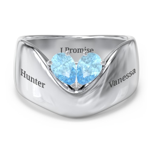 Toi et Moi Pear Gemstone Ring with Wide Curved Band – Sterling Silver with Blue Topaz