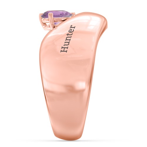 Toi et Moi Pear Gemstone Ring with Wide Curved Band – 10K Rose Gold with Amethyst and Ruby