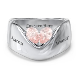 Toi et Moi Pear Gemstone Ring with Wide Curved Band in 925 Sterling Silver with Morganite