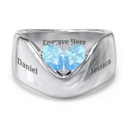 Toi et Moi Pear Gemstone Ring with Wide Curved Band in 925 Sterling Silver with Blue Topaz