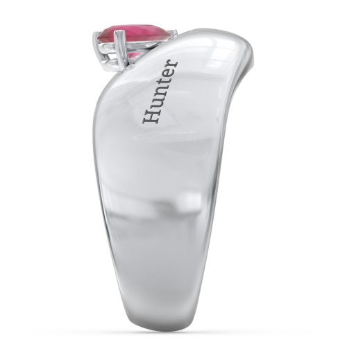 Toi et Moi Pear Gemstone Ring with Wide Curved Band – Sterling Silver with Ruby