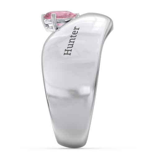 Toi et Moi Pear Gemstone Ring with Wide Curved Band – Sterling Silver with Pink Tourmaline