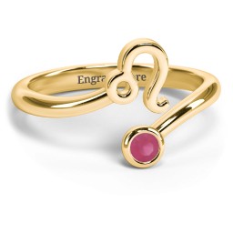 Zodiac Sign & Birthstone Bypass Ring in 18K Gold Plated Silver with Ruby
