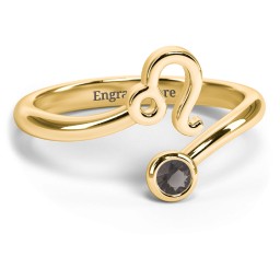 Zodiac Sign & Birthstone Bypass Ring in 18K Gold Plated Silver with Smokey Quartz