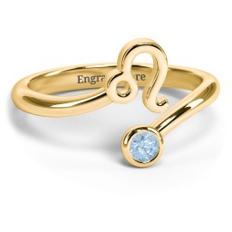 Zodiac Sign & Birthstone Bypass Ring in 18K Gold Plated Silver with Blue Topaz