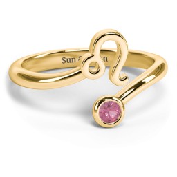 Zodiac Sign & Birthstone Bypass Ring in 18K Gold Plated Silver with Pink Tourmaline