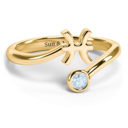 Zodiac Sign & Birthstone Bypass Ring in 18K Gold Plated Silver with Aquamarine