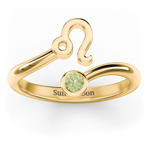 Zodiac Sign & Birthstone Bypass Ring – 18K Gold Plated Silver with Peridot