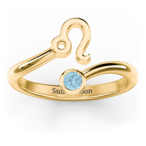Zodiac Sign & Birthstone Bypass Ring – 18K Gold Plated Silver with Blue Topaz