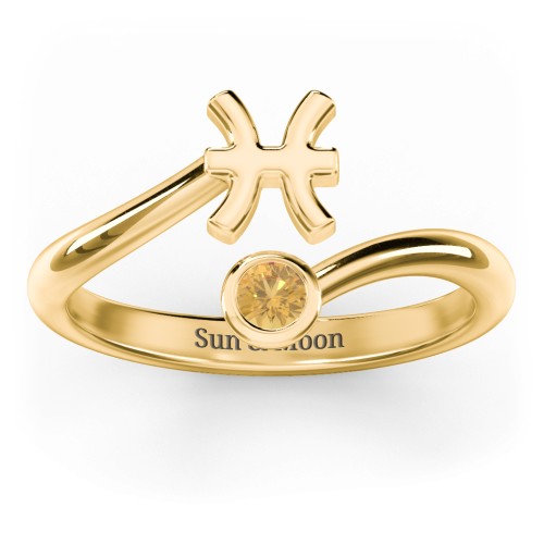 Zodiac Sign & Birthstone Bypass Ring – 18K Gold Plated Silver with Citrine