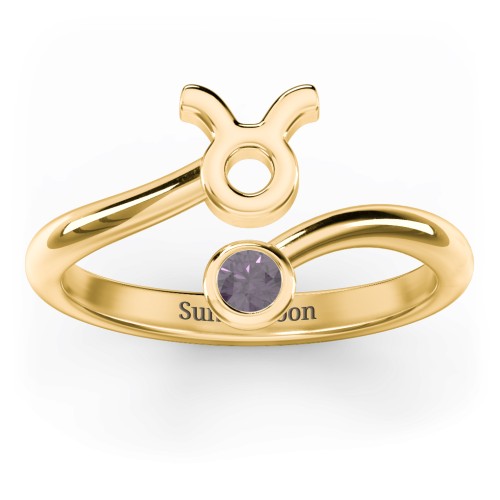 Zodiac Sign & Birthstone Bypass Ring – 18K Gold Plated Silver with Alexandrite