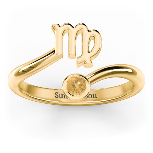 Zodiac Sign & Birthstone Bypass Ring – 18K Gold Plated Silver with Citrine