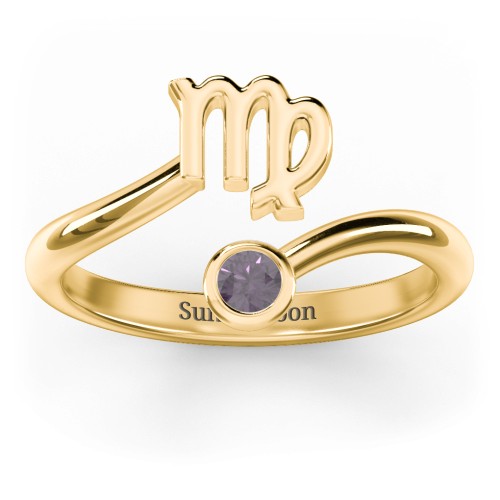 Zodiac Sign & Birthstone Bypass Ring – 18K Gold Plated Silver with Alexandrite