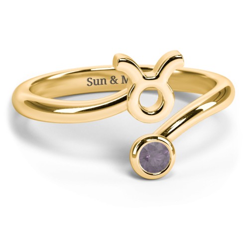 Zodiac Sign & Birthstone Bypass Ring – 18K Gold Plated Silver with Alexandrite