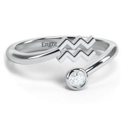Zodiac Sign & Birthstone Bypass Ring in 925 Sterling Silver with Aquamarine