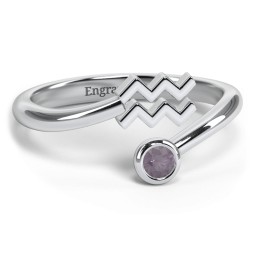 Zodiac Sign & Birthstone Bypass Ring in 925 Sterling Silver with Alexandrite