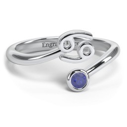 Zodiac Sign & Birthstone Bypass Ring in 925 Sterling Silver with Blue Sapphire