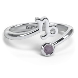 Zodiac Sign & Birthstone Bypass Ring in 925 Sterling Silver with Alexandrite